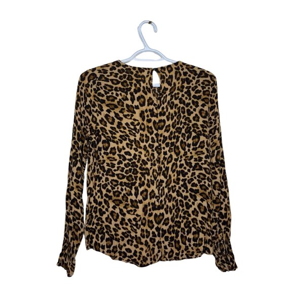 H&M Leopard Print Long Sleeve Blouse Tan Black Viscose Top – Size 4 - Picture 2 of 6